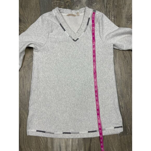 Soft Surroundings Fleece Lined Tunic Sweatshirt Small Gray Embroidered Trim - Picture 8 of 9